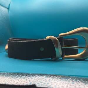 34” L. Chessler Black Leather Belt with Gold Buckle Made in USA